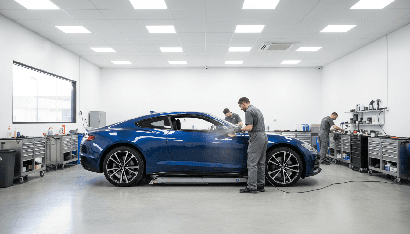 Auto repair shop website with service menu and contact options