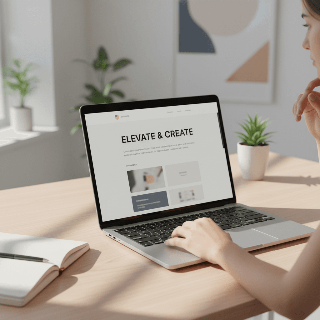 Local business owner reviewing a professional website design mockup on a laptop