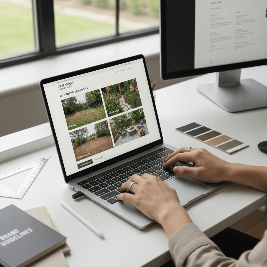Landscaping portfolio website showcasing before and after project photos